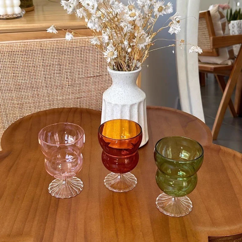 Colored Glass Wine Glass Juice Milk Coffee Cup Cute Heat Resistant Glass Office Water Glass Colored Goblets