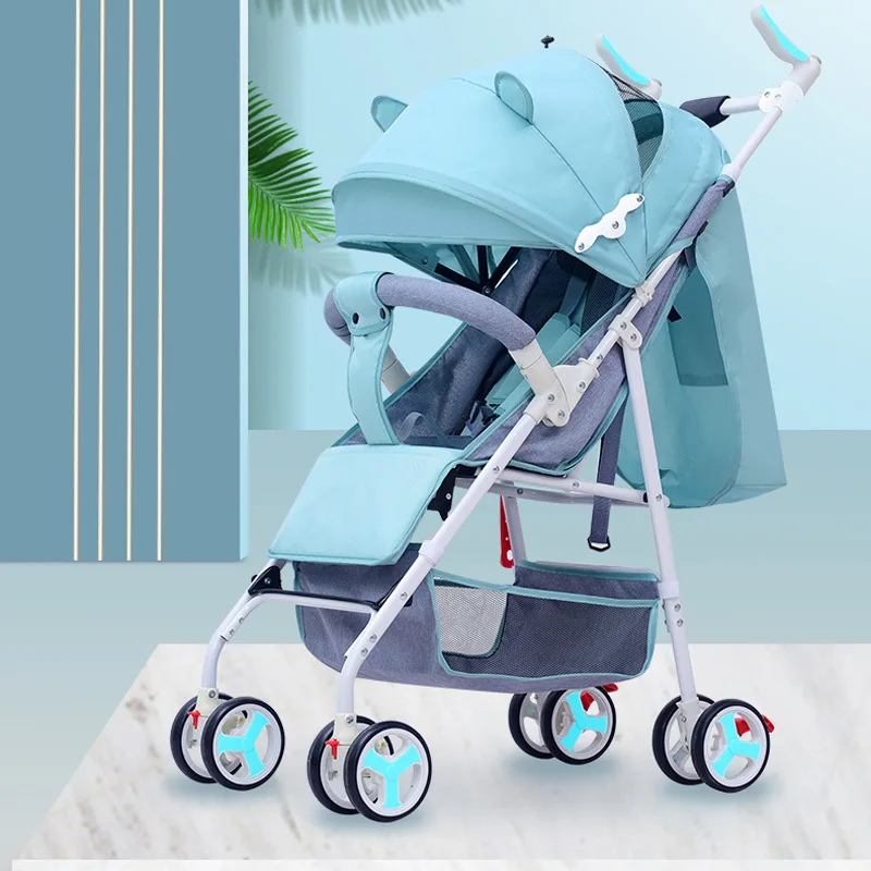 Lightweight Baby Stroller Sit & Lie One Click Folding Baby Strolling Cart with Large Basket Canopy Breathable Mesh Double Brake