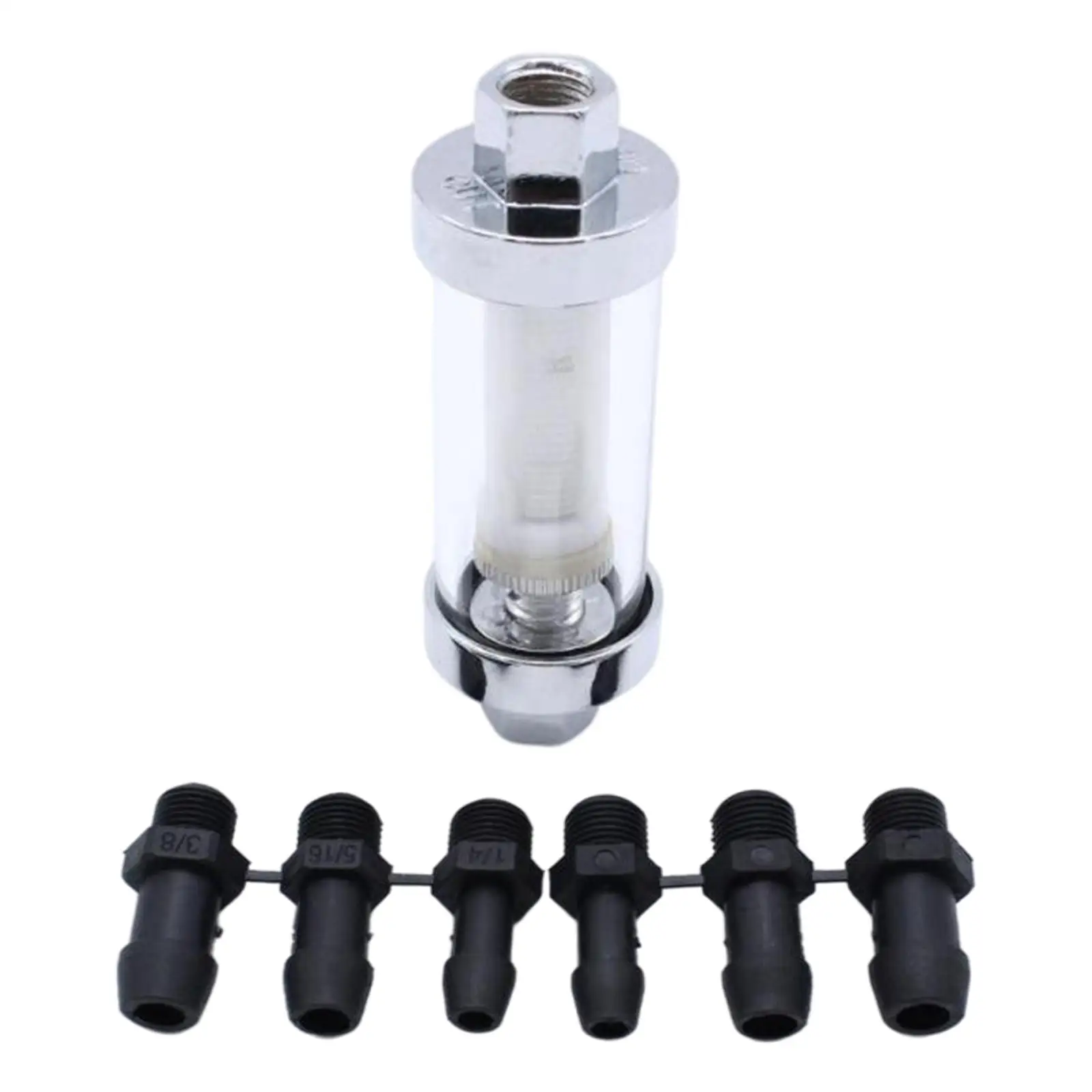 

Glass Gas Fuel 3/8" 5/16" 1/4" Hose Barb Chrome Washable for Carburated