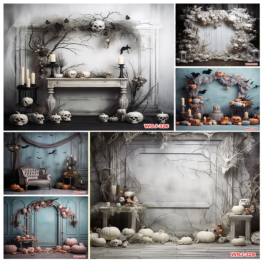 

Halloween Backdrop Skeleton Pumpkin Lantern Wooden Spooky Night Party Photography Background Ghost Halloween Party Photoshoot