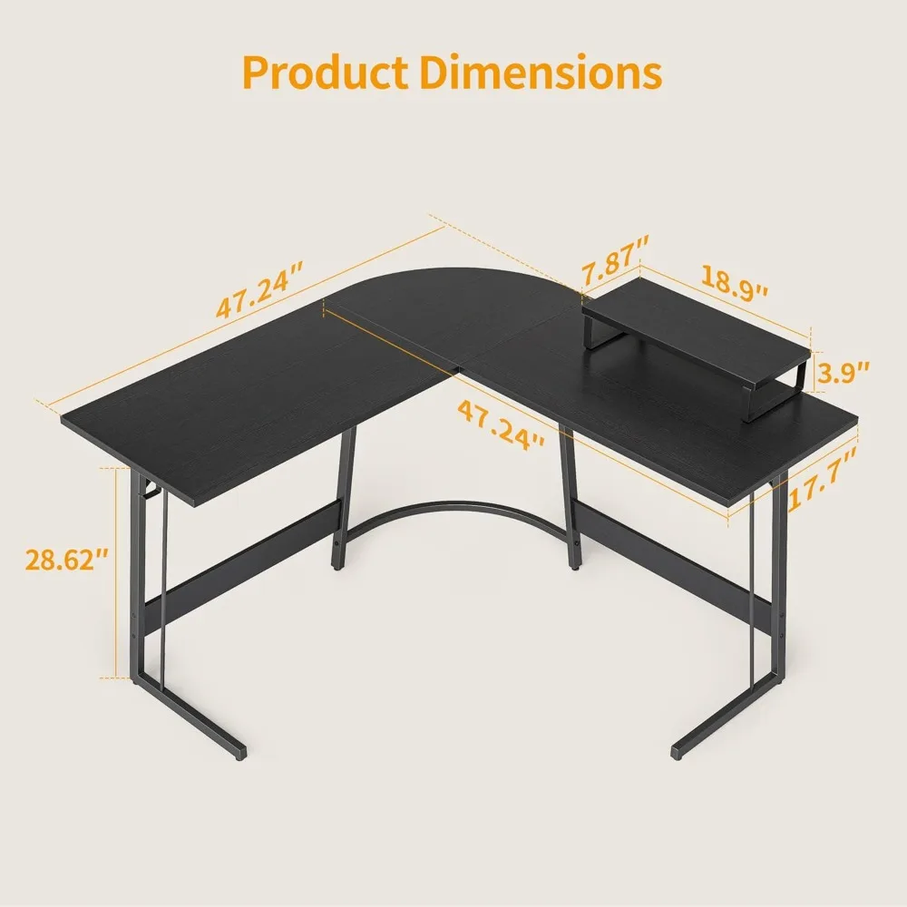 L geformter Gaming-Schreibtisch Computer-Schreibtisch, 47-Zoll-Eckschreibtisch mit großem Monitorst änder für Home-Office-Studie