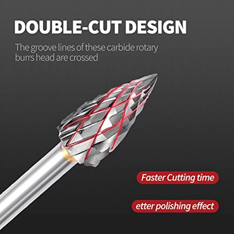 6-calowy 10-częściowy zestaw żaren z węglików spiekanych, podwójnie przycięty wolfram 3 mm (1/8 cala) Trzpień z węglików spiekanych Pilniki obrotowe Wiertła diamentowe Bit