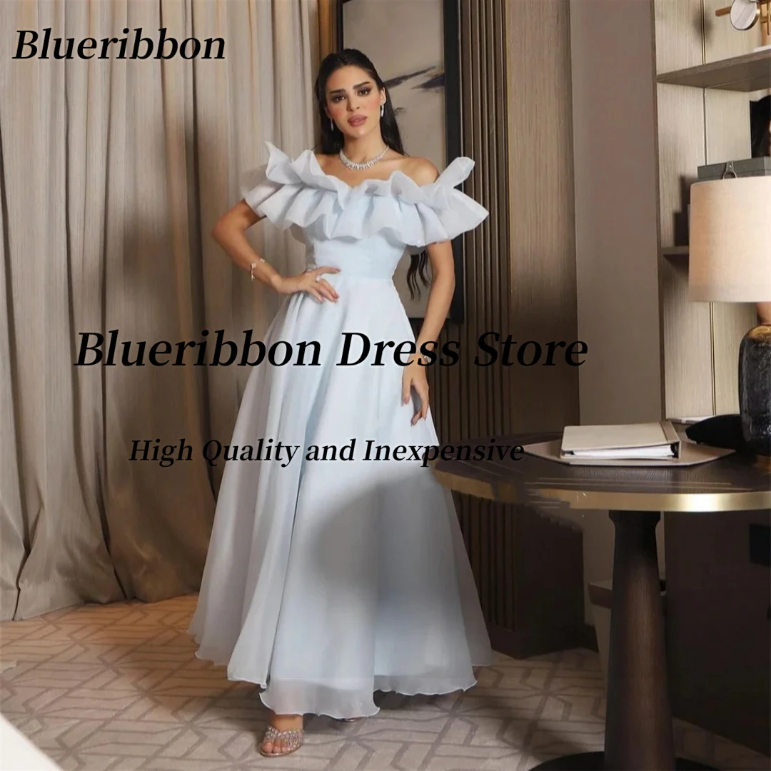 

Blueribbon Customized Prom Dresses Boat Neck Sexy Back платье вечернее Ankle Length Birthday Party Evening Gowns