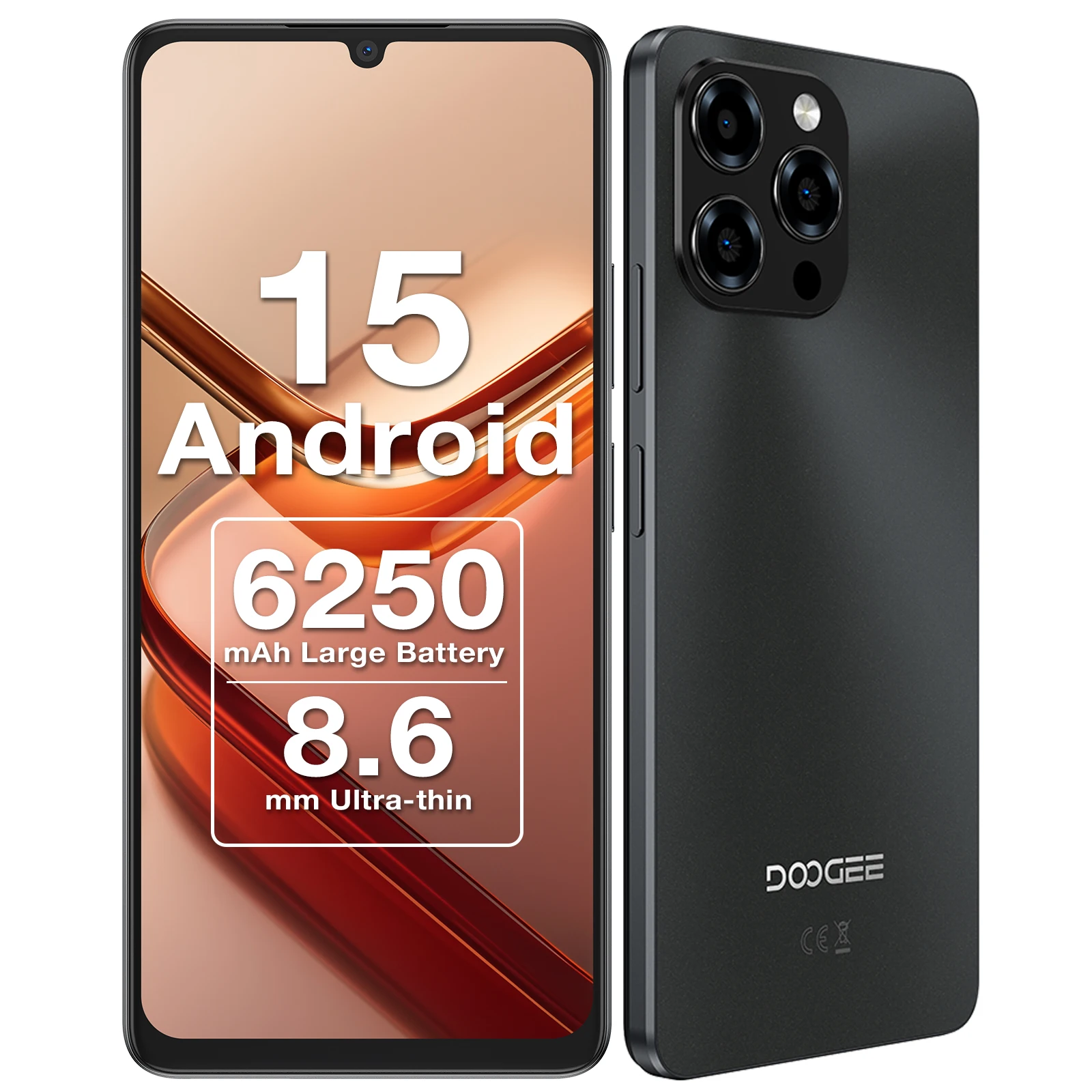 الإصدار العالمي DOOGEE Note 58 Android 15 الذكي 8GB RAM + 128GB ROM 6.75 "HD + 90 هرتز IPS شاشة 6250mAh بطارية كبيرة NFC