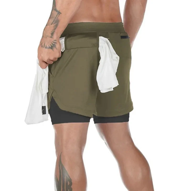 Quick Dry Double-Deck Gym Sport Shorts for Men - 2 In 1 Fitness Jogging Shorts for Camping, Hiking and Workout