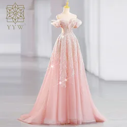 Luxury Evening Dress Pink Beads Elegant Wedding Party Dresses Formal Occasions Prom Gowns Princess Slim Waist Prom Dress