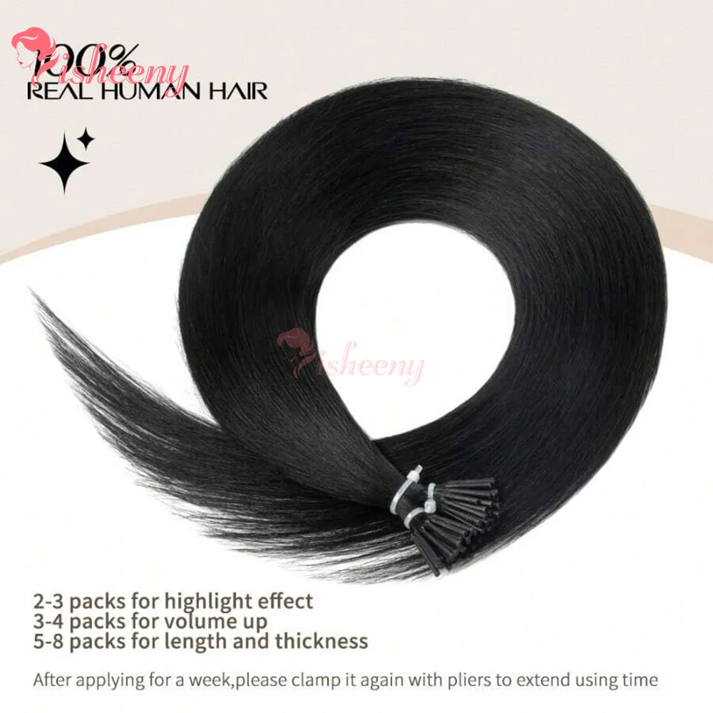 16" 20" I-Tip Haarverlängerungen Echthaar 1B Natur Schwarz Bequem zu Tragen Micro Ring I-Tip Echthaar Lang Glatt