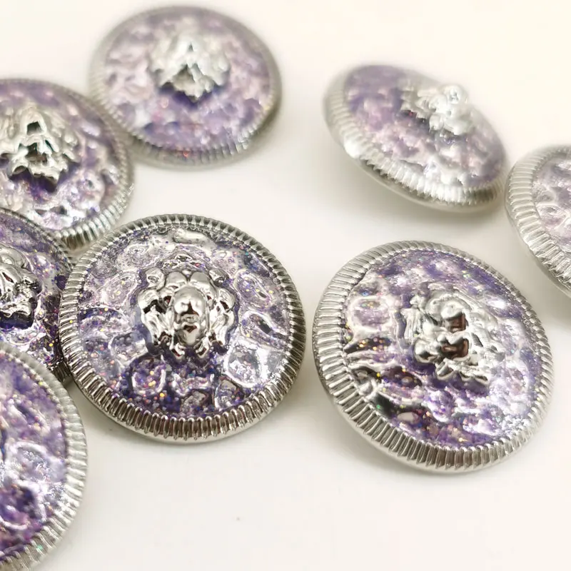 Lila Metallknöpfe mit Löwenkopf-Design, hoher Schaft, Nähzubehör für Blazer, Mantel, Anzug, Jacke, Nähzubehör, 10 Stück, 20 mm – Detail 2