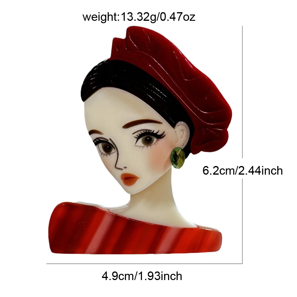 CINDY XIANG Acrylic Handmade Original Design The Girl Wearing A Red Beret Brooch Fashion Jewelry New Arrival 2026