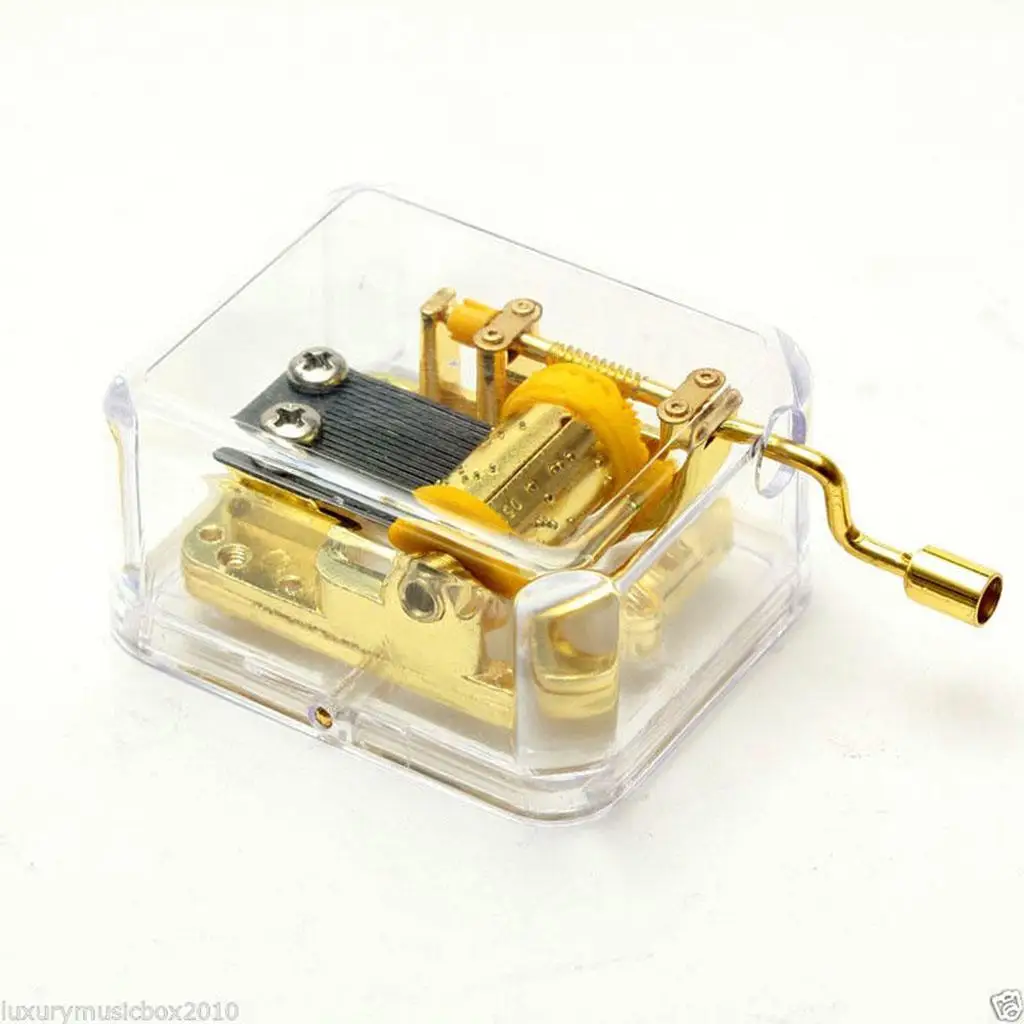 Portable Hand Operated Music Box Gold Acrylic Zinc Alloy Collectible for Office or Bedroom