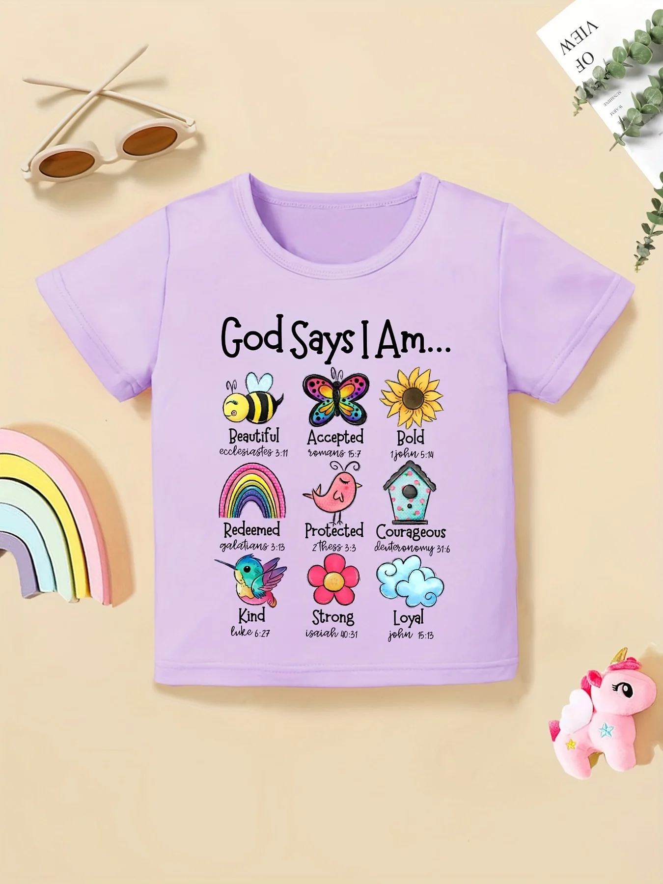 God Says I\'m a Flower Critter Graphic Girls Creative Cotton T-Shirt Casual Comfortable Short Sleeve T-Shirt Kids Summer Tops