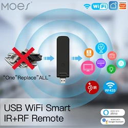 Moes Tuya inteligentna na podczerwień pilot WiFi sterowania bezprzewodowego USB IR + RF kontroler 210 ° obrót telewizor z dostępem do kanałów przełącznik wentylatora inteligentnego domu Alexa Google domu