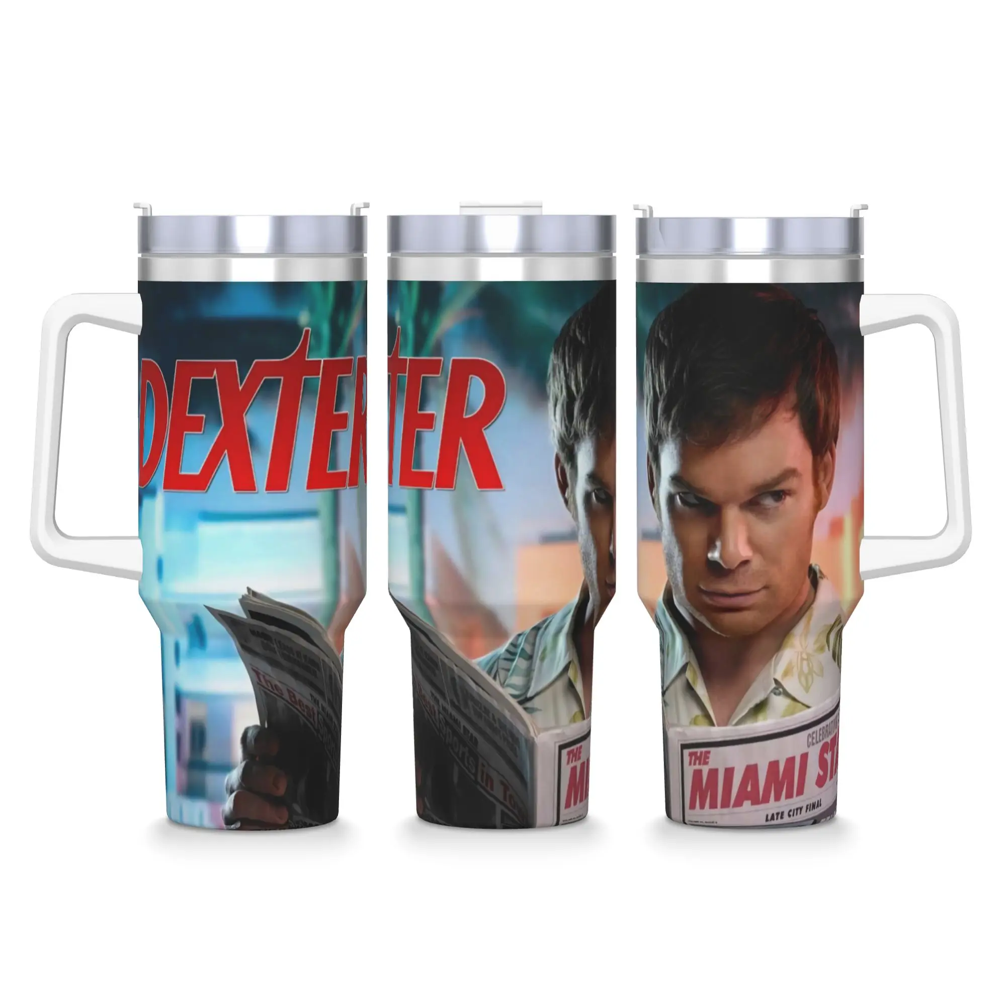 

Stainless Steel Tumbler Dexter TV Show Mugs Cup With Straws Beach Cold and Hot Water Bottle Portable Large Coffee Mug