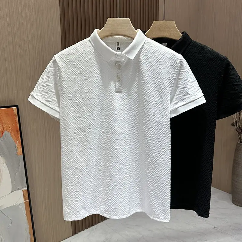 New Jacquard Hot POLO Shirt for Men\'s Fashion Light Luxury Short-sleeved Lapel Versatile Business Puffs Fashion Brand T-shirt