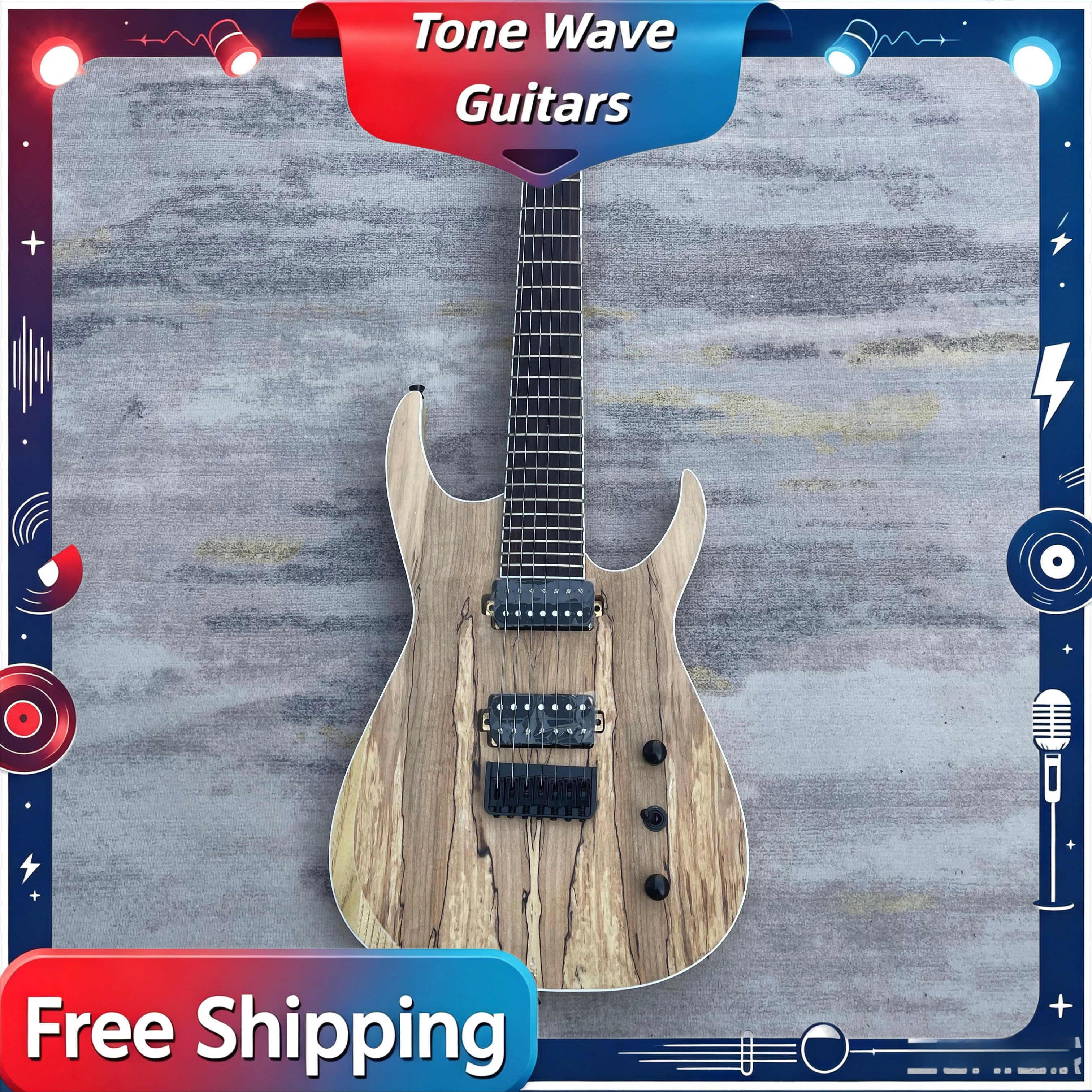 ESP 7 Strings Natural Carbonized Tiger Patterned Wood Double Missing Angle Electric Guitar Delivery Included