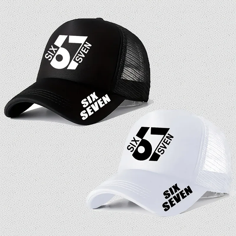 Unisex Snapback Cap with 67 Number Print Breathable Mesh Baseball Hat Adjustable Lightweight Sun Hat Casual Wear Accessory