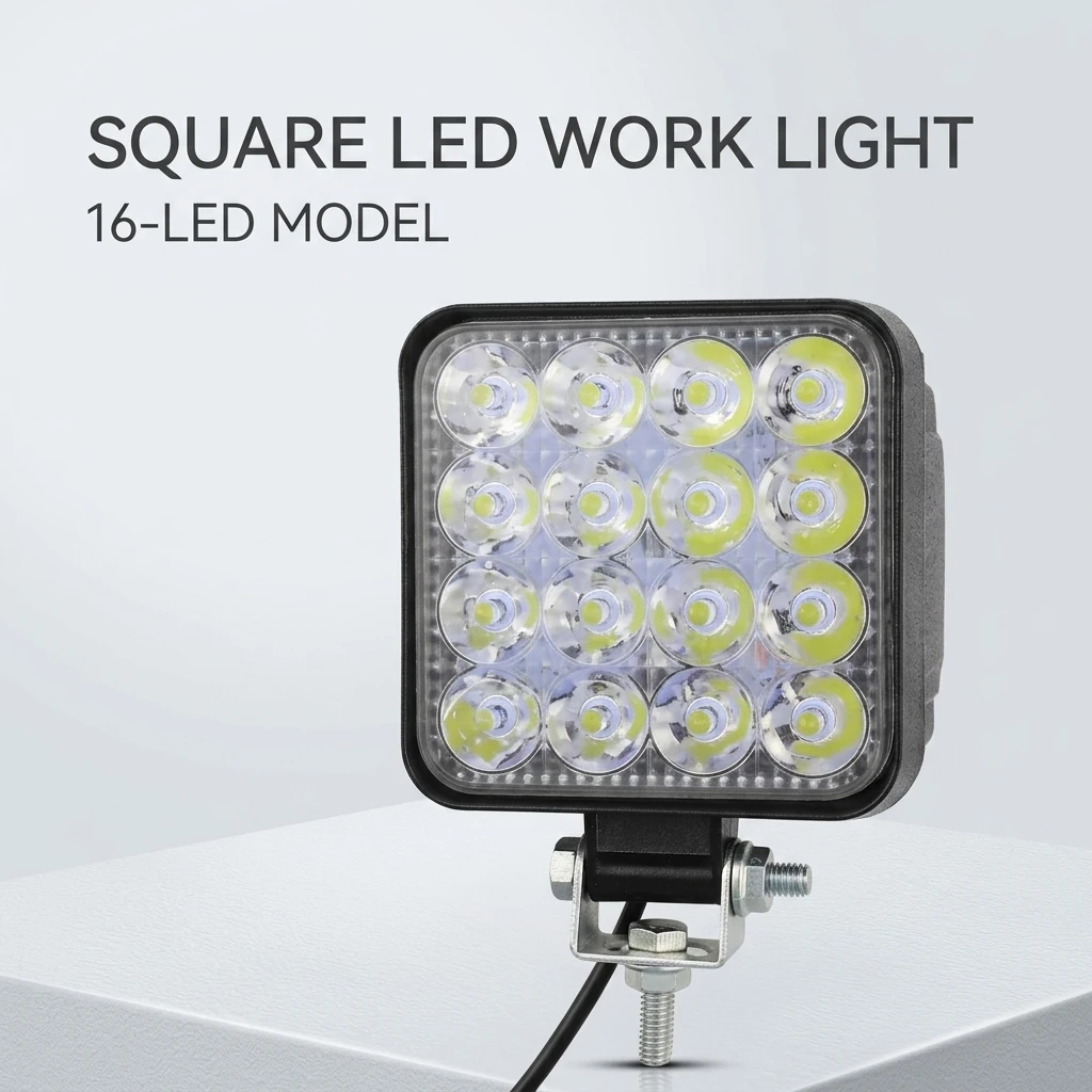 48W Mini Square LED Work Light 16 LEDs 6500K White 12V Off-Road Driving Fog Lamp for Motorcycle Car Truck SUV ATV UTV