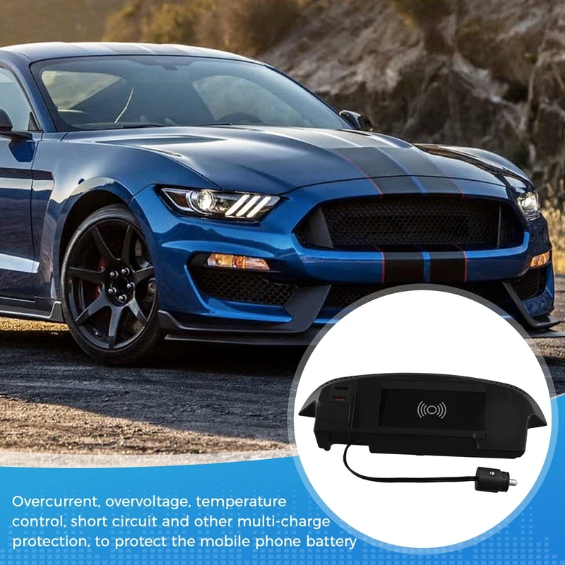 15W Qi Car Wireless Charger Quick For Ford Mustang GT 2015 2016-2021 Fast Phone Charging Plate Interior Modification