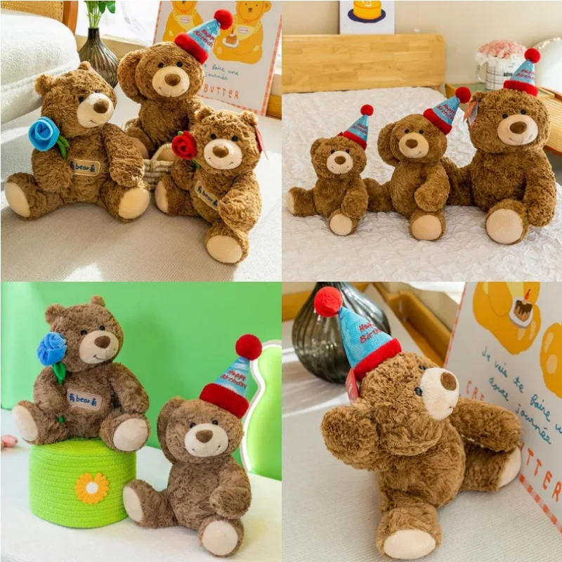 

Kawaii Plush Toy Filled Doll Bear Holding Rose Cute Stuffed Animal Teddy Bear Kids Birthday Christmas Gift Plushie Pillow