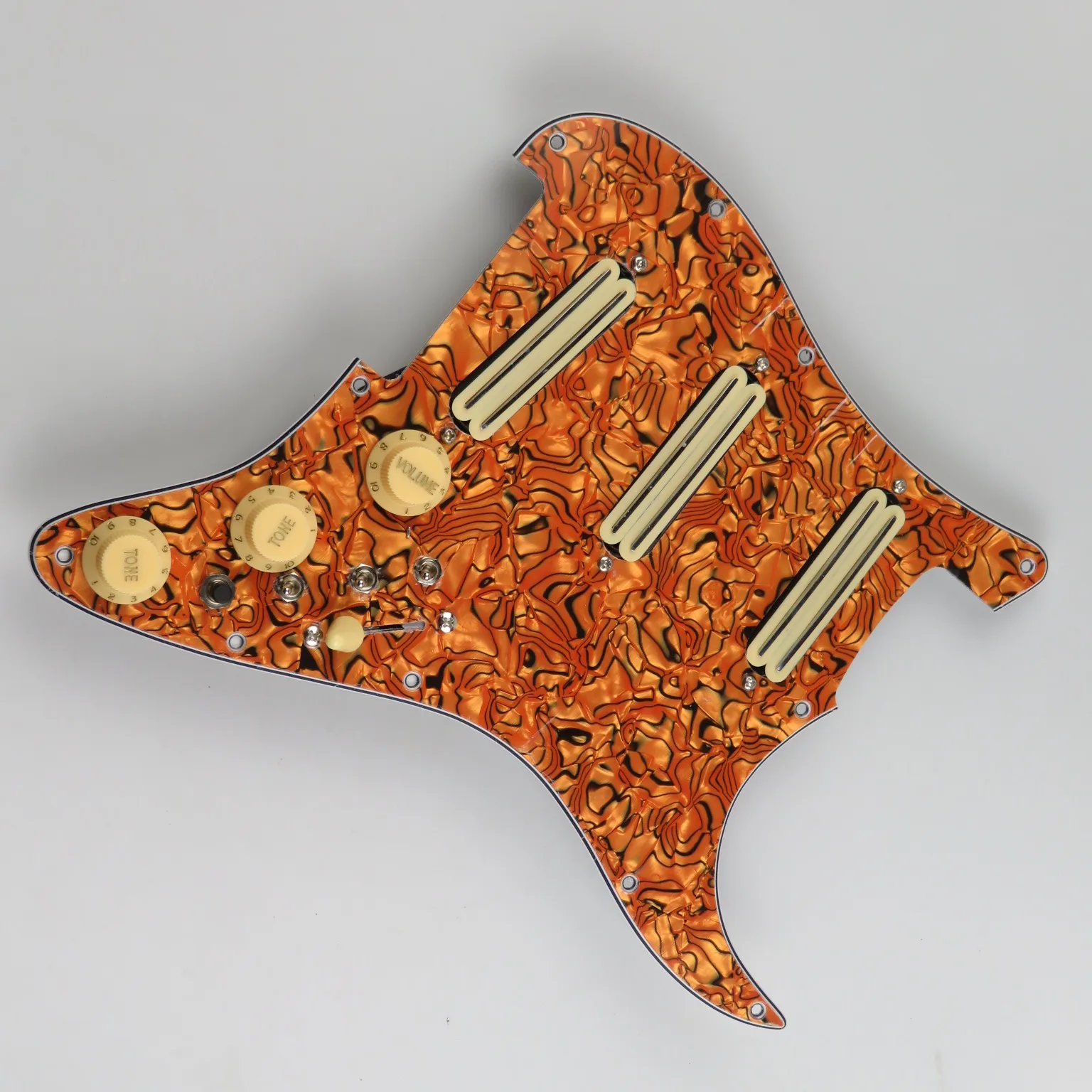 Loaded Pre-Wired Str/at Pickguard Orange Pearl Shell 3 Rail Pickups Complete Wiring Harness ST Electric Guitar Scratch Plate Kit