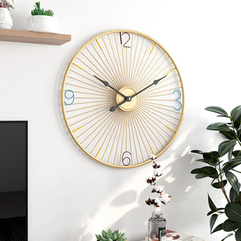 

Nordic Wall Clock Living Room Silent Clock Circular Iron Clock Home Living Room Dining Room Decorative Art Wall Clock
