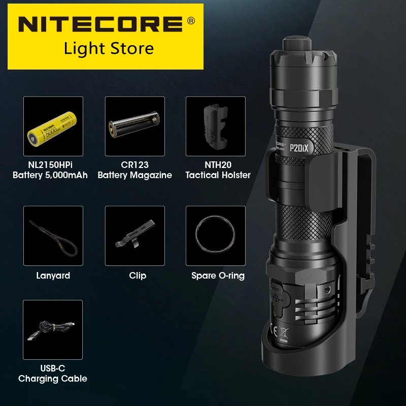 

Оптовая продажа, супер яркий военный тактический фонарик NITECORE P20iX 4000 люмен, батарея NL2150HPi 5000 мАч, перезаряжаемый фонарь с USB