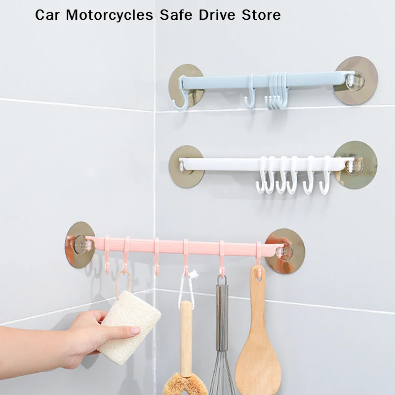【CM】1pc Blue/White/Pink Suction Cup Type Hook 6 Rows For Kitchen Bathroom Corner Suspension Without Marks Plastics Hanger Hooks