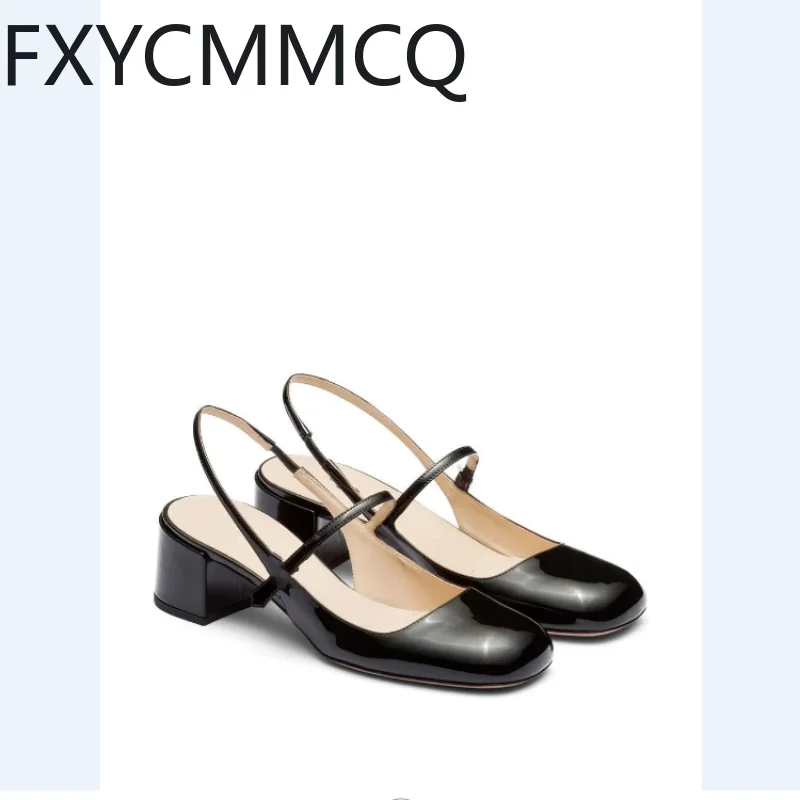 

FXYCMMCQ 2023 Women's Summer Thick Heel Back Empty Baotou Shallow Mouth Single Shoes Oversized Size 32-46 23-14