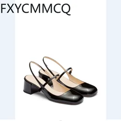 FXYCMMCQ 2023 Women's Summer Thick Heel Back Empty Baotou Shallow Mouth Single Shoes Oversized Size 32-46 23-14