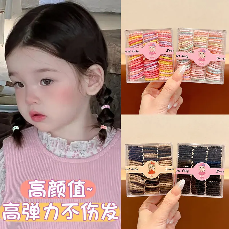 90 Stück/Set Mini-elastische Haargummis für Kinder, Baby, weich auf dem Haar, hohe Elastizität, bunt, niedliche Bänder für Mädchen, Kinder-Accessoires