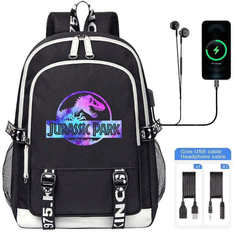 

Jurassic Park Logo Tie Dye Children Backpack USB Charging High quality Boy girl School Book Bag Mochila Travel Bagpack