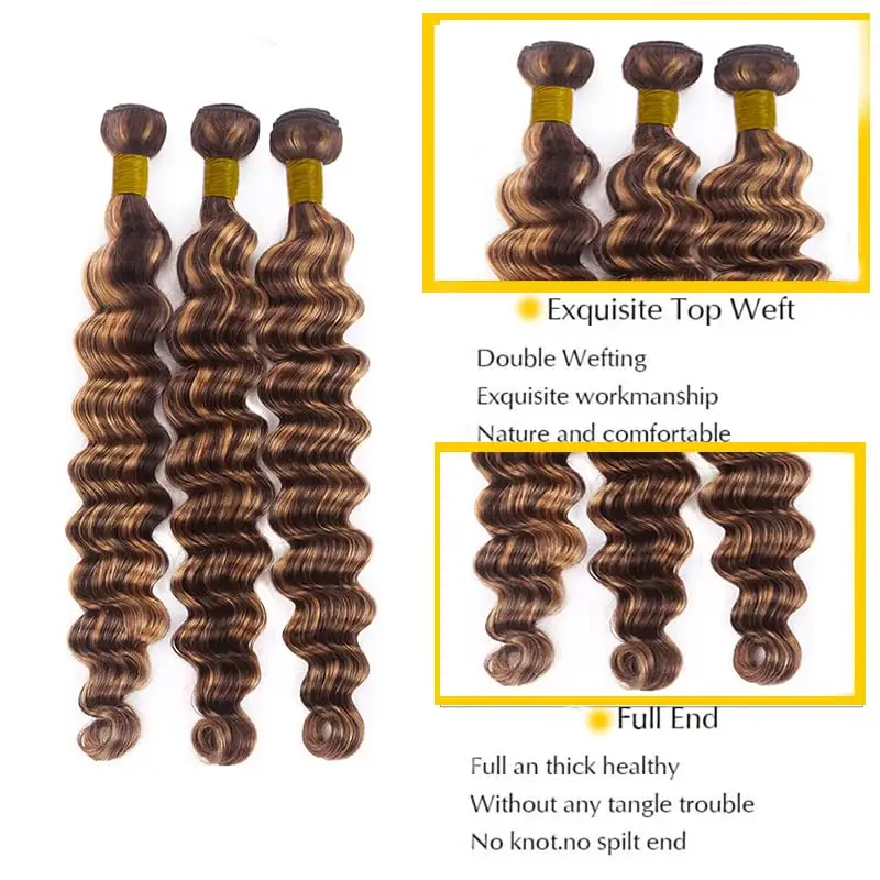 Bundel Rambut Manusia Ombre dengan Penutup Bundel Gelombang Dalam Longgar 4X4 HD Penutup Renda 22 24 26 + 18 Inci Sorot Coklat Pakan Ganda
