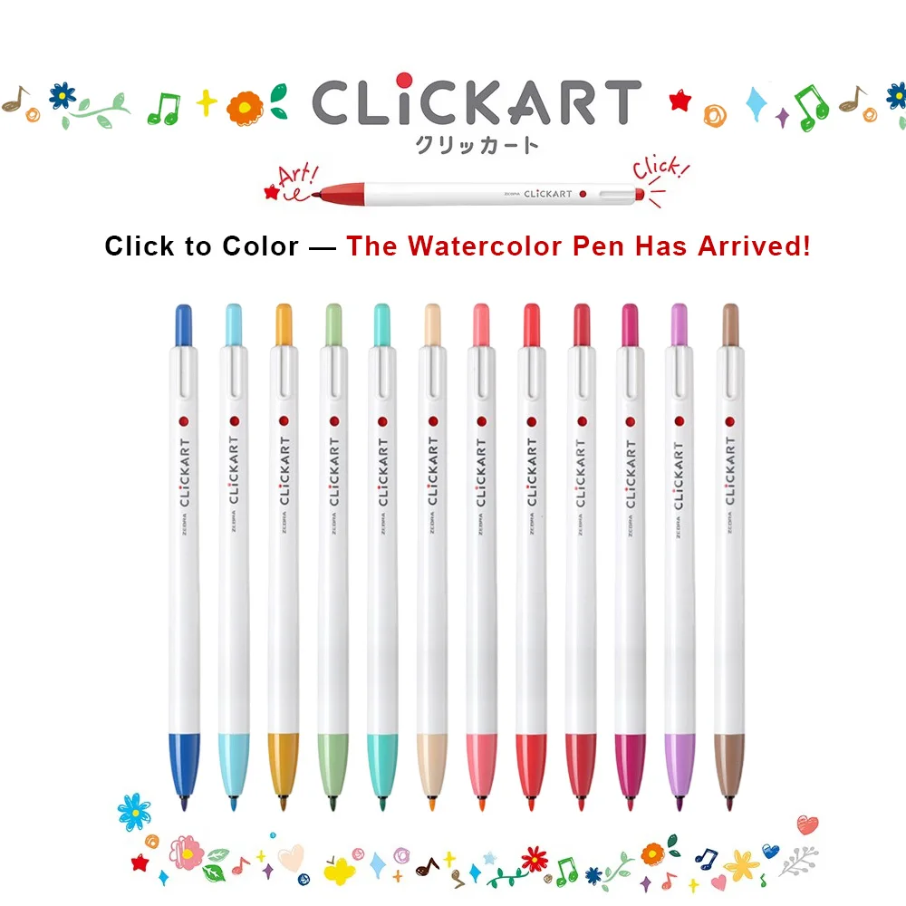 

ZEBRA Clickart Retractable Watercolor Marker Pen Animal Limited Colors No-Dry Ink Food & Fruit Colors for Journaling & Drawing