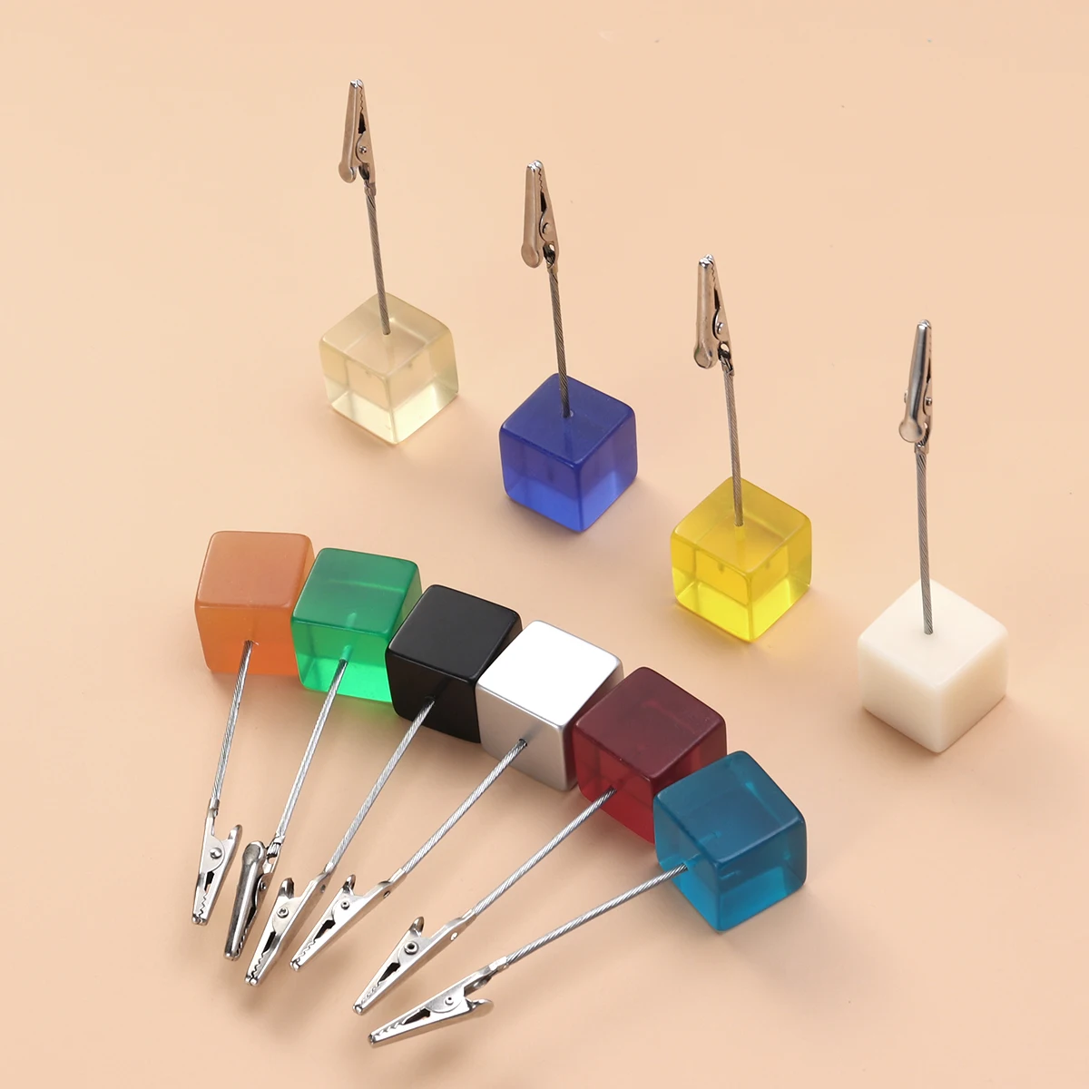 

10Pcs Cube Resin Memo Photo Clip Holder Desktop Business Card Note Holder Office Wedding DIY Gift Desk Alligator Clip