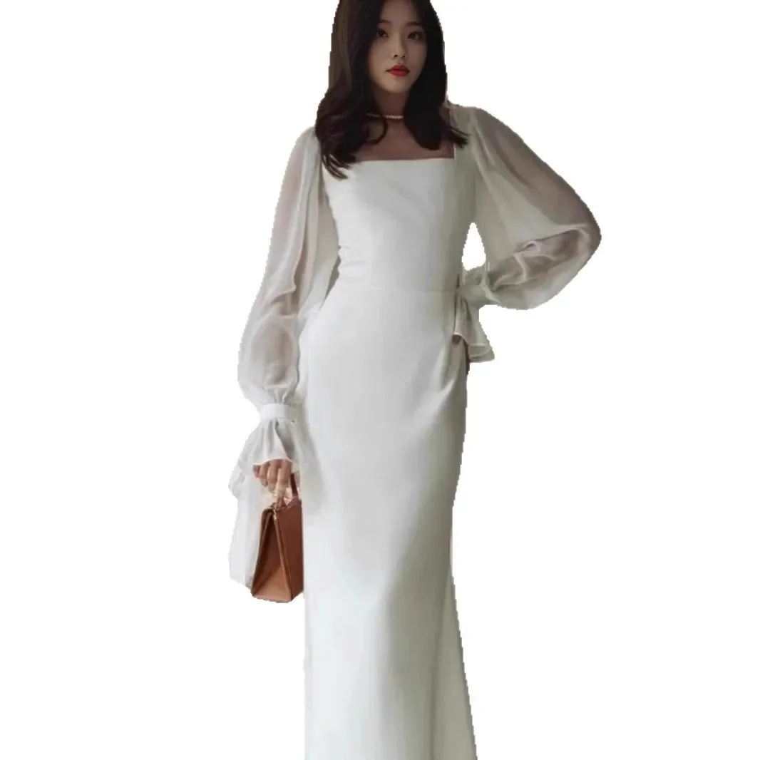 Moroder 2025 nouveau Style français élégance encolure carrée lambrissé maille pure manches cloche défini minceur couleur unie Merma