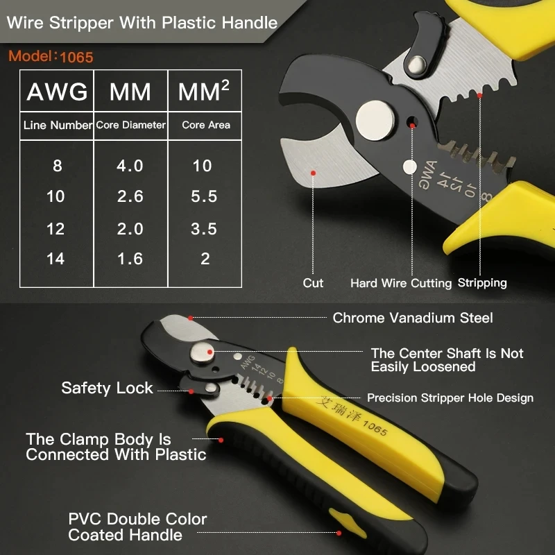 AIRAJ Wire Cutter Crimper Cable Cutter Wire Stripper Multifunctional Stripping Tools Crimping Pliers Terminal 0.2-6.0mm²