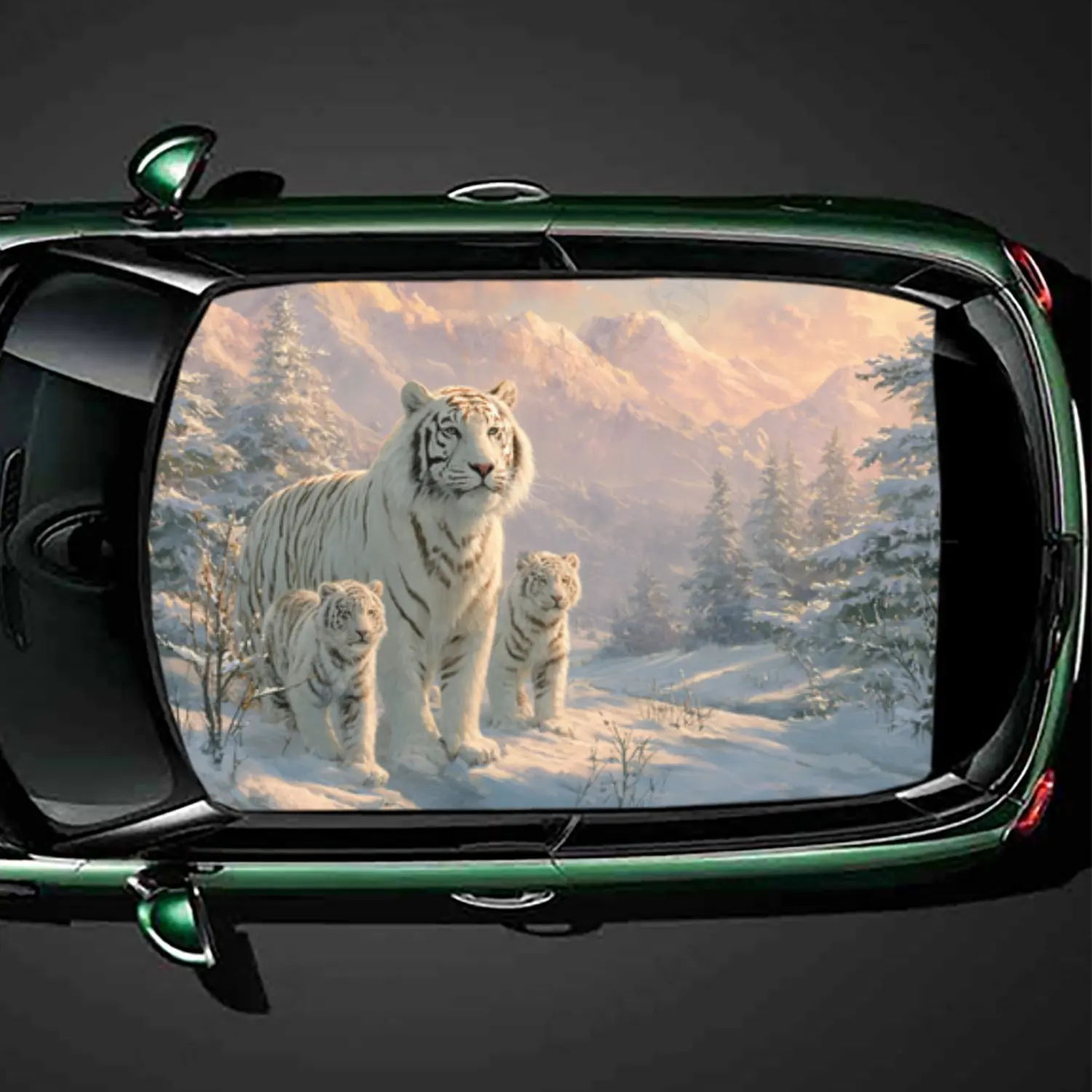 

White Tiger Family in Nature Car Roof Sticker, Auto Vinyl Wraps Decal, Self-adhesive Waterproof Car Exterior Accessory, Unique C
