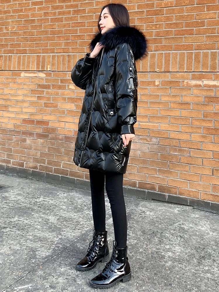 Nowa damska kurtka puchowa na zimę 2025, luźna, z kapturem, oversize, wiatro- i wodoodporna.
