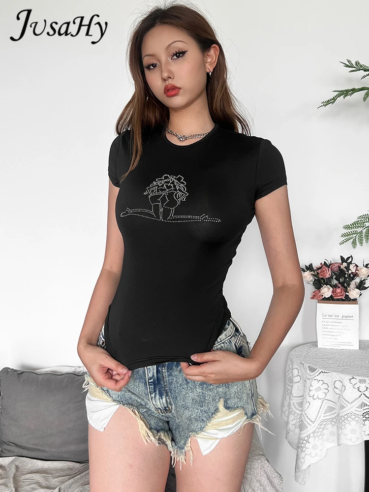 Jusahy Summer Release Junior Pure Colour High Street Milk Silk T-shirt K24L48235 Girl TAT Waist Exposure Close-Fitting T-shirt