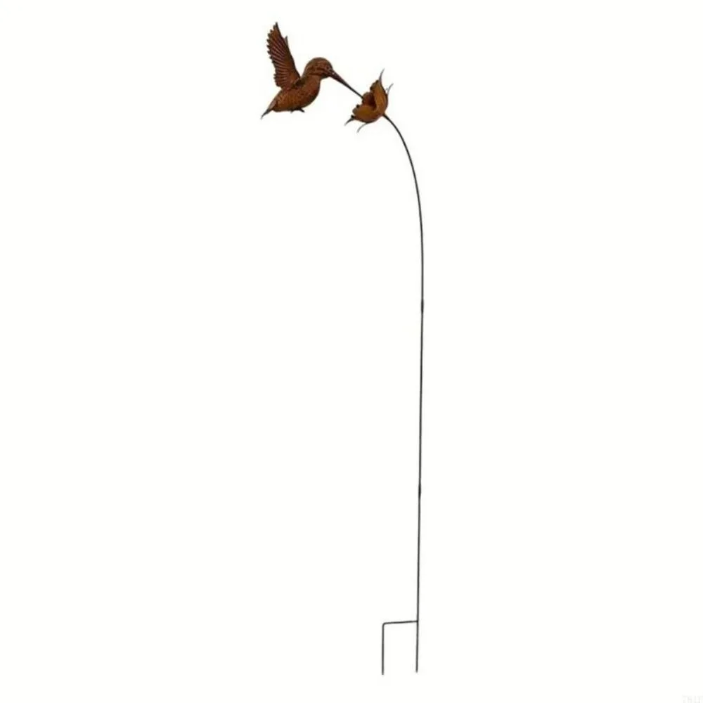 Statue d'oiseau colibri en fer forgé, texture métallique rouillée, résistante aux intempéries, structure stable et solide, pour jardin