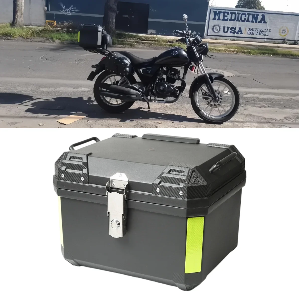 1set Motorcycle Top Box, PP Plastic 45L Free Shock-Absorbing Base, Interior Lining Motorcycle Luggage Bag, Motorcycle Helmet