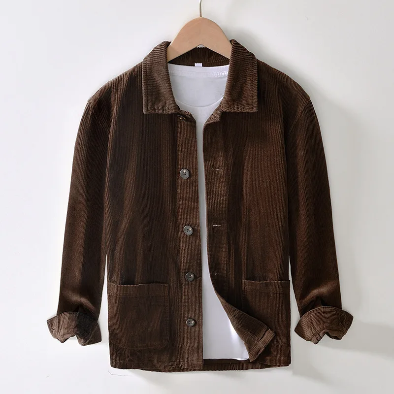 

Cotton Corduroy Jaet Men's Casual Retro All-Match Outerwear Spring Autumn Youth Faion Loose Fit Long Sve Button down
