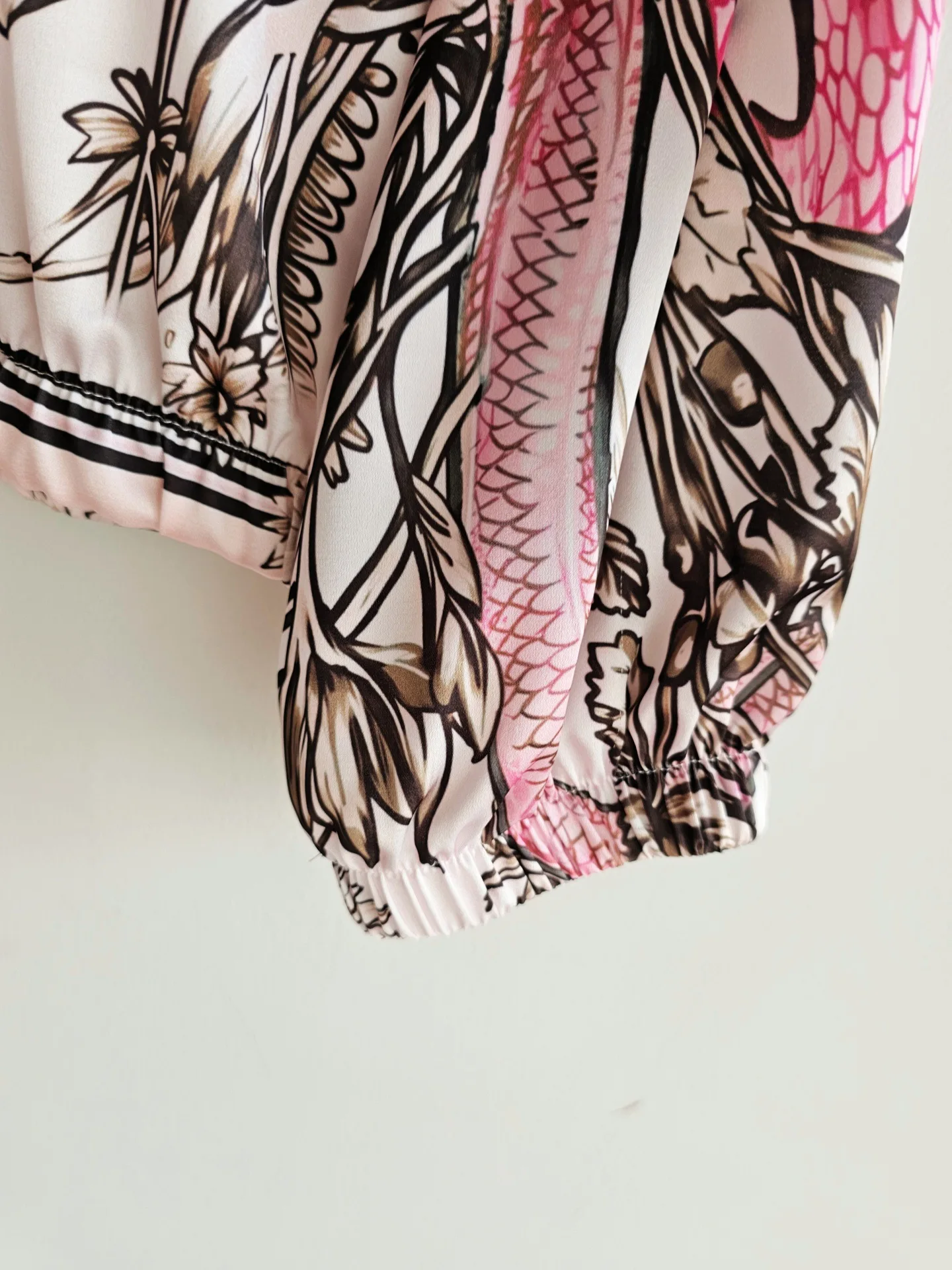 Baroque French Long Sleeve Florals Printed Pink Pant Sets Silk Satin Simulation Vintage Style Two Piece Casual Suit for Women