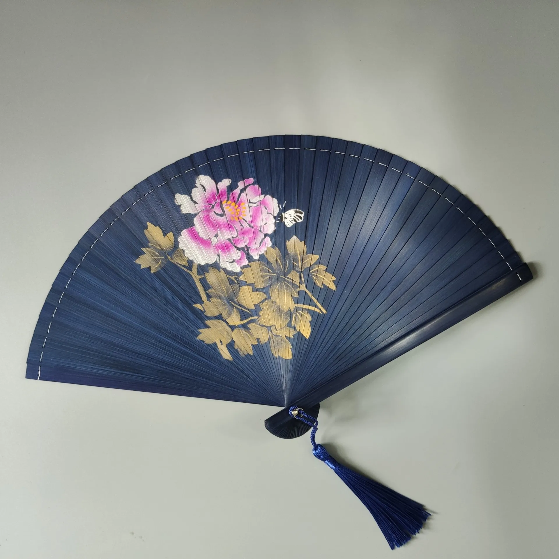 All bamboo spray painting fan high-end fine painting dance fan hollow carving folding fan