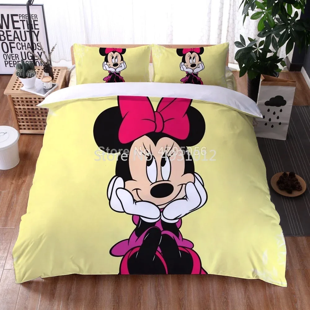 Anime Mickey Mouse Minnie zestaw poszewek bożonarodzeniowa pościel świąteczna zestaw pościel Queen King Size dla chłopca dziewczynki do domu