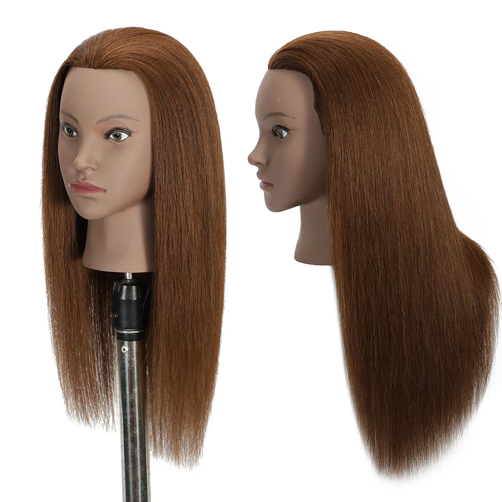 Cabeça de manequim com 100% cabelo humano real, cabeça de boneca com braçadeira, prática de trança, treinamento, estilo, cosmetologia, manequim para ha