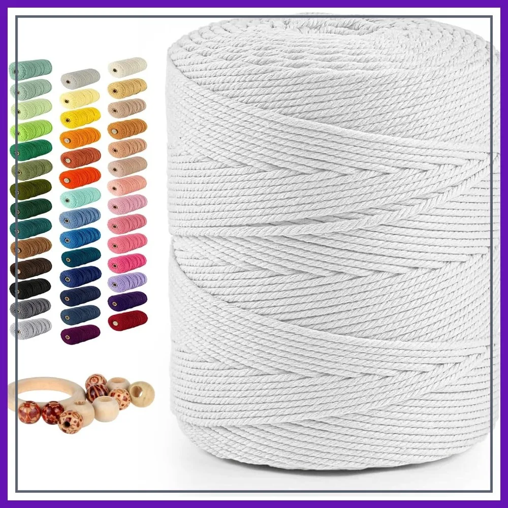 

4mm x 547 Yard 4 Strand Macrame Cotton Cord, Natural Twisted Rope for Wall Hanging, Weaving, Tapestry, DIY Craft, Plant Hanger, Gift Wrapping, Wedding Decor