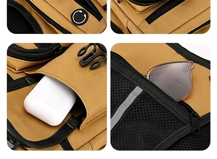 Taktische Brustweste mit mehreren Fächern, Sporttasche, Weste mit verstellbarem Schultergurt, freihändige Tasche, geeignet für Radfahren, Wandern und Outdoor-Aktivitäten. – Detail 11