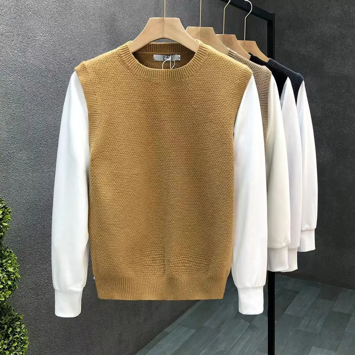 

Fashion O-Neck Spliced Fake Two Piece Sweater Men's Clothing Autumn Winter New Loose Casual Pullovers Kint Sweater Tops