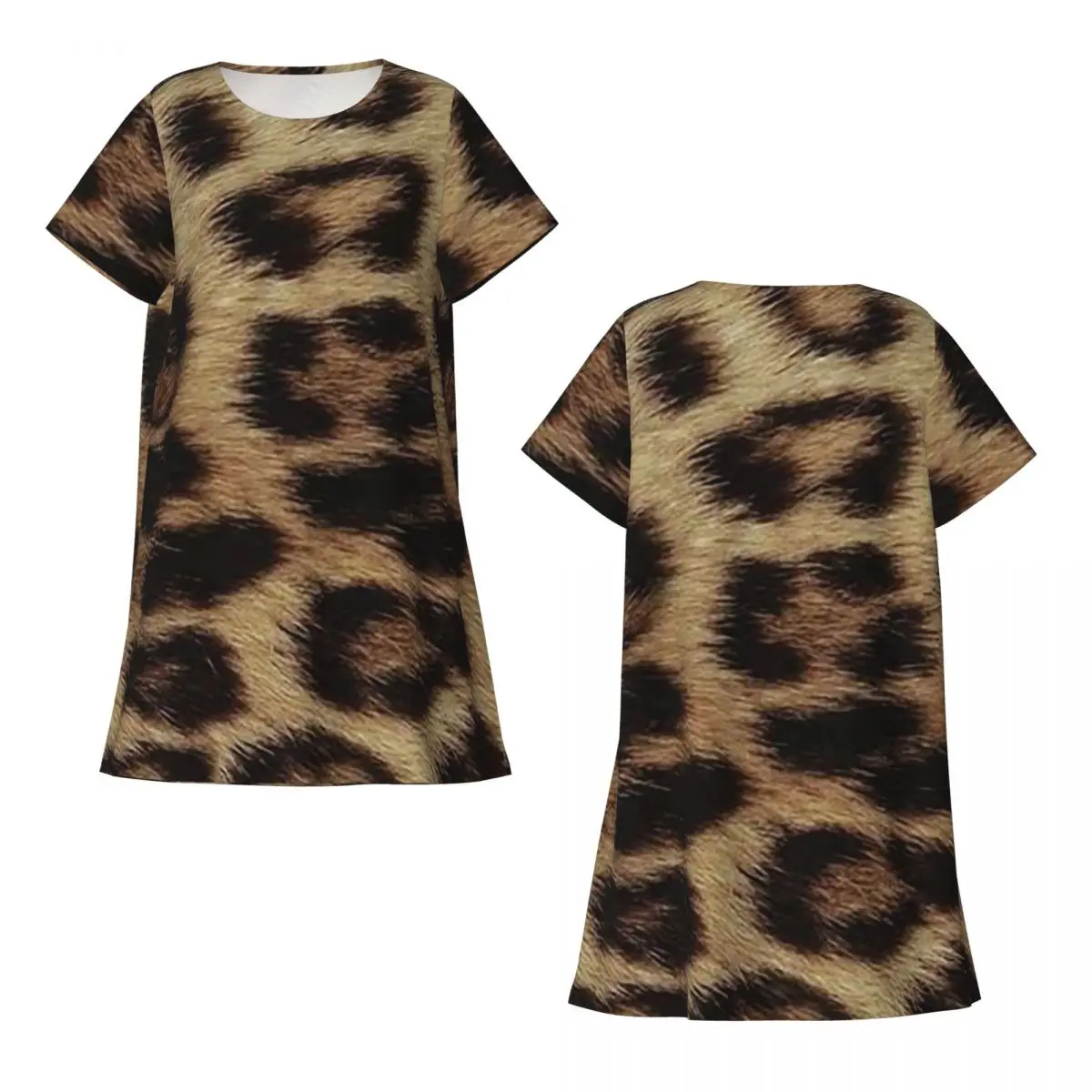 Leopard Cheetah Fur Hide Animal Fur Pattern Short Sleeves Nightdress For Sleeping Women Short Sleeve Nightgowns Pajama Dress